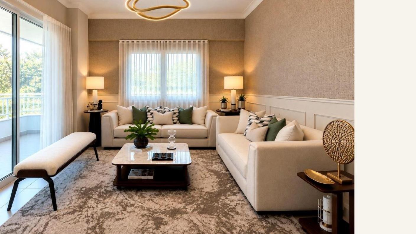Sala residencial en tonos neutros