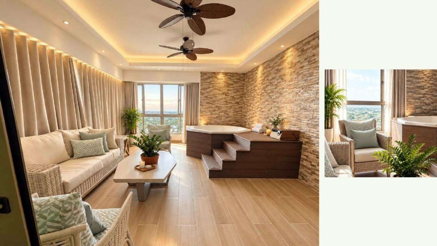 Sala cálida con iluminación indirecta